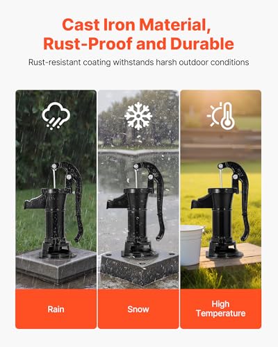 VEVOR Black Hand Pitcher Pump for Wells & Gardens, 25 ft Lift, Easy Install