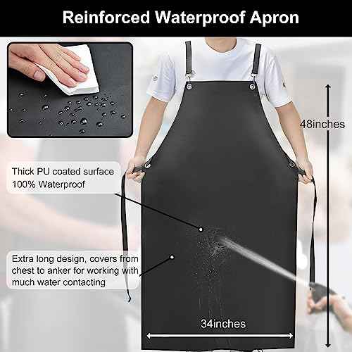 Waterproof Rubber Apron, 48" XL Anti-Tear Heavy Duty Vinyl Adjustable Thicker Cross Back for Restaurant Dishwashing, Butcher, Lab Work, Dog Grooming - Black