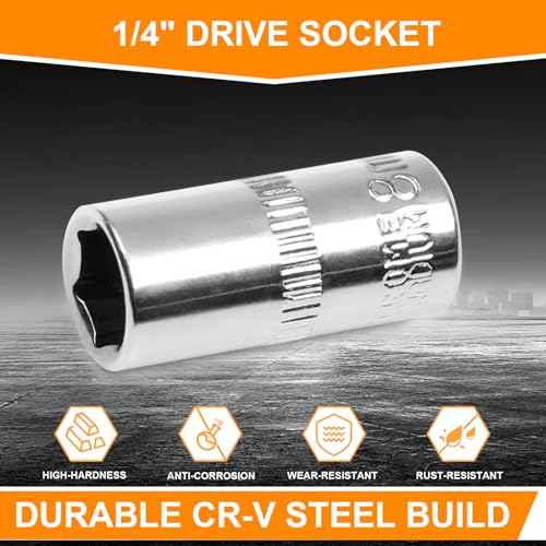 Utoolmart 1/4" Drive Socket Set, Metric Socket 10pcs Sets, 6-Point Shallow Socket Set, 4mm, 5mm, 6mm, 7mm, 8mm, 9mm, 10mm, 11mm, 12mm, 13mm, Cr-V