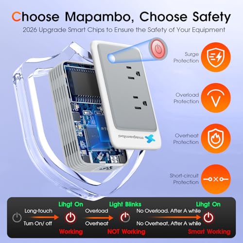 Mapambo Grey 220V to 110V Travel Voltage Converter for Europe, 6-in-1 Power Adapter with USB-C & USB-A Ports