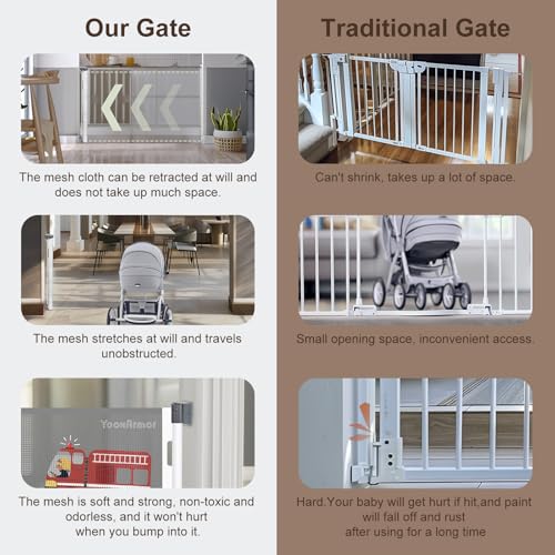 Retractable Baby & Dog Gate | 34" Tall | Extends to 55" Wide | Safety Mesh Gate for Stairs, Indoor/Outdoor, Doorways & Hallways