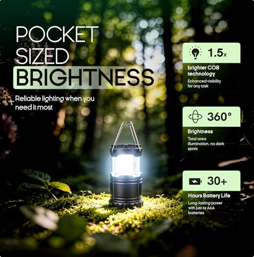 2 Pack Small Camping LED Lanterns - 300 Lumens, Battery Operated, Collapsible Tent Lights for Camping, Emergency, Power Outages