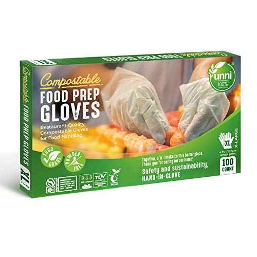 UNNI Compostable Food Prep Gloves, For Food Handling, ASTM D6400, US BPI, CMA & Europe OK Compost Certified