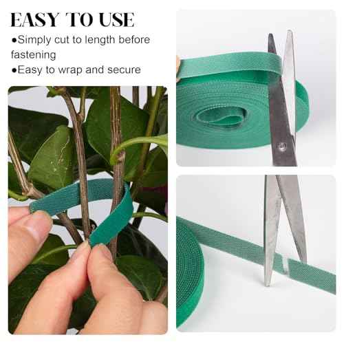 4 Roll Plant Tape Garden Ties, 131 Ft Green Plant Ties for Climbing Plants, 1/2" Adjustable Twist Ties for Plants Support, Reusable Nylon Gardening Tape for Growing, Home, Office