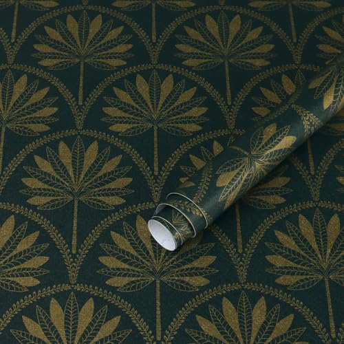 Heroad Dark Green Peel and Stick Wallpaper Tropical Wallpaper Green and Gold Contact Paper for Bedroom Living room Removable Self-Adhesive for Cabinets Shelf Liner Vinyl Roll Self Adhesive 78.7"x17.3"