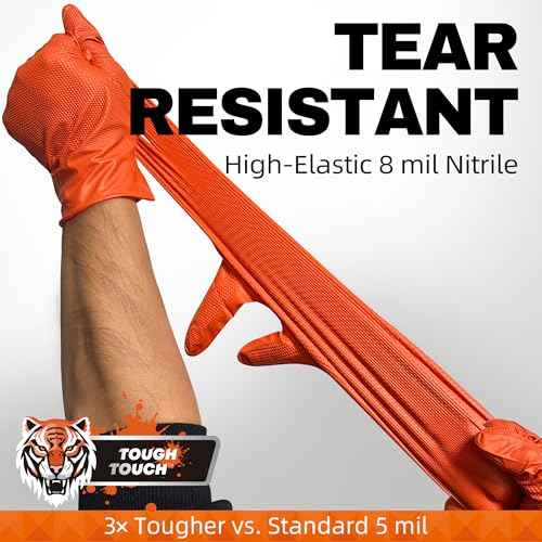 Beastek Nitrile Disposable Gloves, 8Mil Latex & Powder Free Chemical Resistant Heavy Duty Cooking Diamond Glove Orange 100Pcs