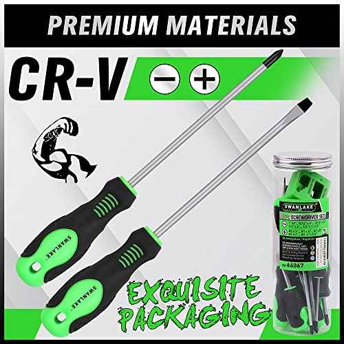 SWANLAKE 11PCS Screwdriver Set, Magnetic 5 Phillips and 5 Flat Head Tips for Fastening and Loosening Seized (11PCS)