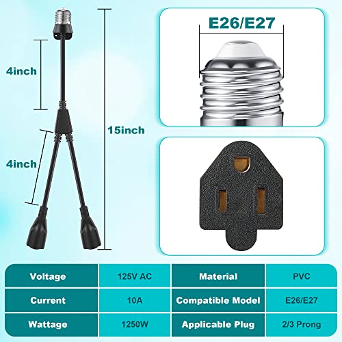 4-Inch Black E26/E27 Light Socket to Plug Adapter with Extension Cord - 1 Pack
