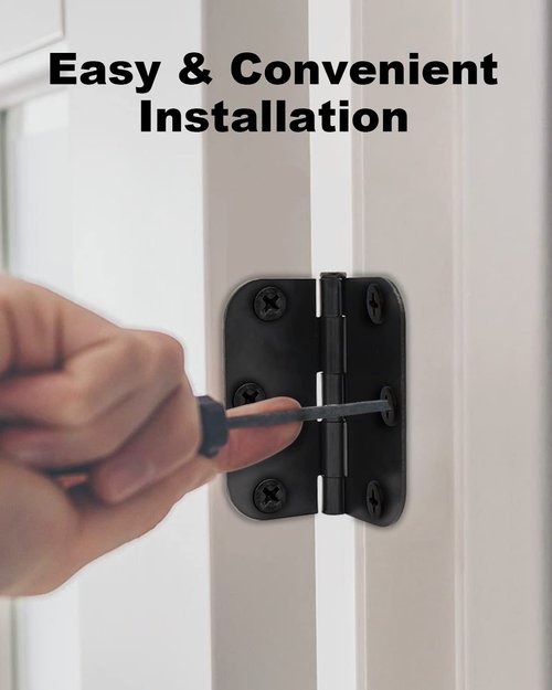 3 Pack Matte Black Door Hinges Black 3.5 x 3.5 Inch Interior Door Hinges 3 1/2 Inch Thicken with Round 5/8" Radius Corners, Hardware Door Hinge Replacement