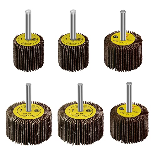 6 Pack Flap Wheel Sander Set with 1/4'' Shank 3 Size 80 Grits Abrasive Sanding Flap Wheels for Die Grinder Power Rotary Tool Flex Shaft Grinders Polishing Rust Weld Burr Removing Coat Paint