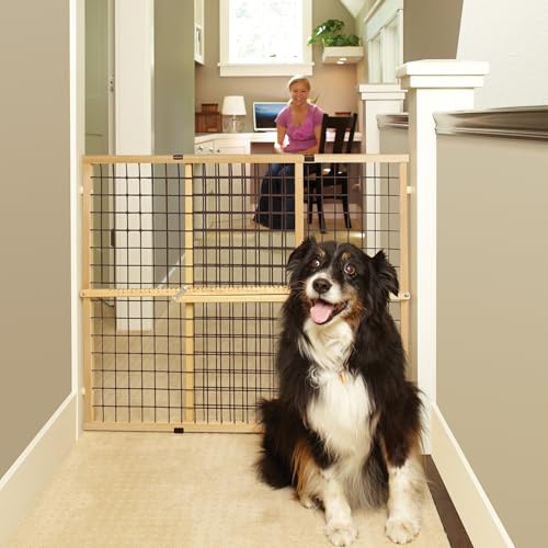 MYPET Wire Mesh Dog Gate: 29.5"-50" Wide, Pressure Mounted with No