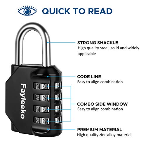 Fayleeko 4-Digit Combination Padlocks 2 Pack for Gym, Locker, Toolbox, Fence, Storage - Black