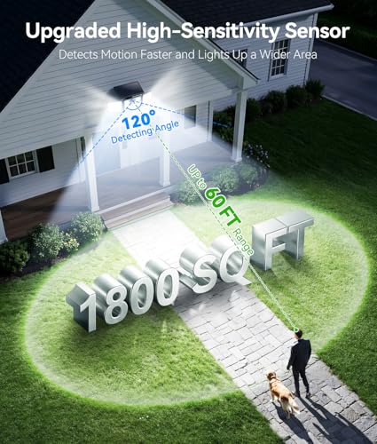 KOOPER Black 2-Pack Solar Flood Lights with 210 LED & Motion Sensor, 3 Heads Wide Angle Outdoor Security Lighting