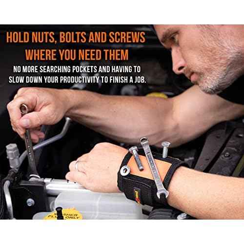 MagBand Magnetic Wristband for Holding Screws, Nails and Drilling Bits - 10 Strong Magnets - Men & Women's Tool Bracelet - Gift Ideas for Dad Husband Handyman or Handy Woman