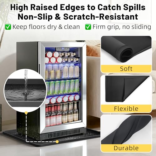 NAMTSO 20x20x0.6 Inch Mini Fridge Mat - Black Silicone Floor Protector with Raised Edge