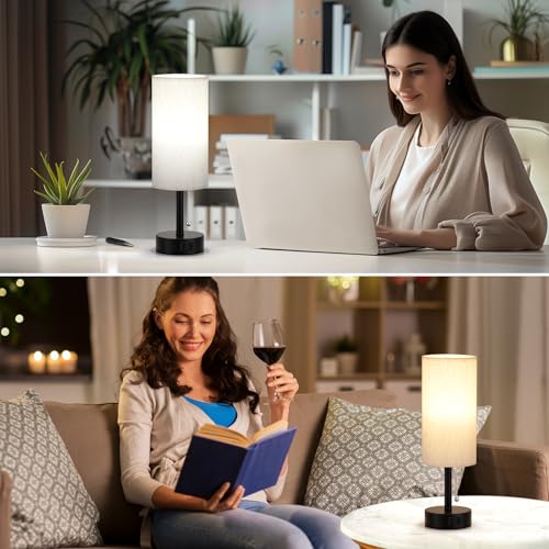Fenmzee Cream Set of 2 Small Bedside Table Lamps with 3 Color Temperatures & USB Outlets