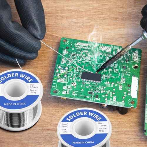 60-40 Tin Lead Rosin Core Solder Wire for Electrical Soldering, Electronics Repair, DIY Projects, With Soldering Tip Cleaner (1.5mm-50g)
