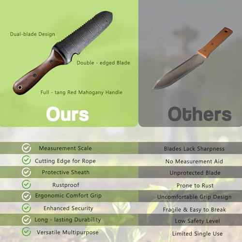 Gracfulcub Garden Knife for Weeding, Garden Tools with Sheath, Full-Tang Wood Handle, 7" Stainless Steel Blade with Cutting Edge