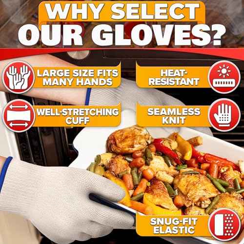 Heat Resistant Gloves for Cooking & Grilling ? Aramid Oven Mitts Gloves with Fingers, Short-Term Hand Protection up to 932¡ÆF and Secure Grip for Baking, Fryer, and BBQ