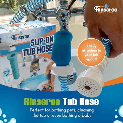 Rinseroo: Slip-On Tub Hose ? As Seen on Shark Tank ? 5ft Flex Bathtub Faucet Sprayer ? Easy Rinse for Pets, Hair & Cleaning ? No Installation Needed ? Fits Faucets Up to 3¡± Wide ? Mess-Free & Portable
