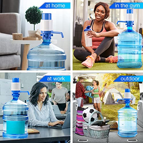 Blue Manual Water Pump for 5 Gallon Jugs - Non-Electric Hand Dispenser with Adjustable Tubes & BPA-Free Components