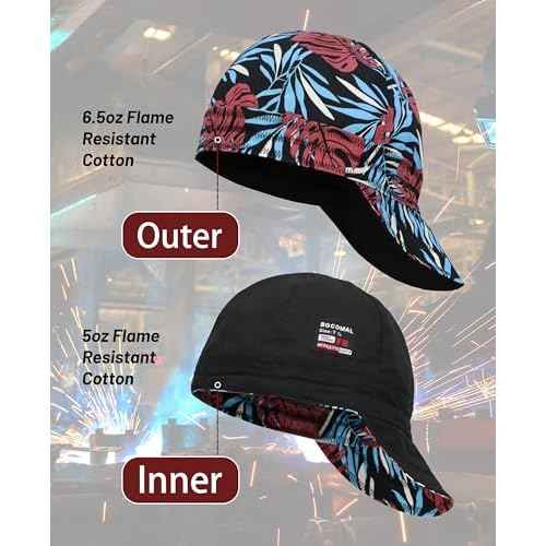 BOCOMAL Welding Cap Flame Resistant CAT2 Midweight Printed 6 Pannel Welder Caps-2 Pack