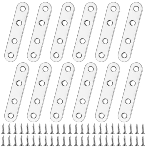 Stainless Steel Flat Mending Plates - 12Pcs Furniture Reinforcement Brackets