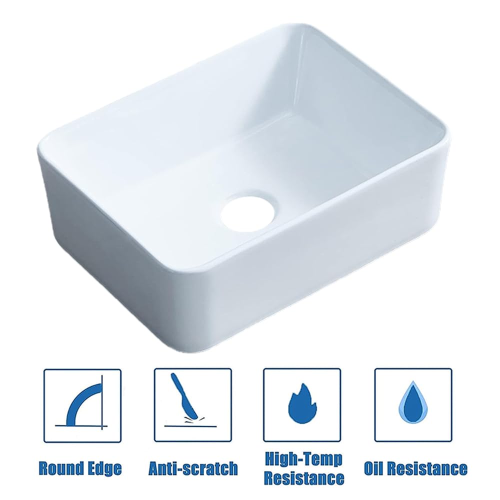 Ufaucet Bathroom Vessel Sink Rectangle, 16" X 12" White Bathroom Ceramic Vessel Sink Above Counter, Modern Porcelain Lavatory Small Above Counter Art Basin Vanity Sink, Lavamanos De Baño