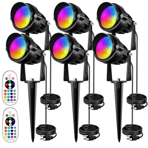Halloween Christmas Spotlight Outdoor RGB Spot Lights 10W LED Landscape Lights Spot Lights Outdoor with 16 Color Changing for Yard Garden Decor, Landscape Lighting with Remote IP67 Waterproof (6)
