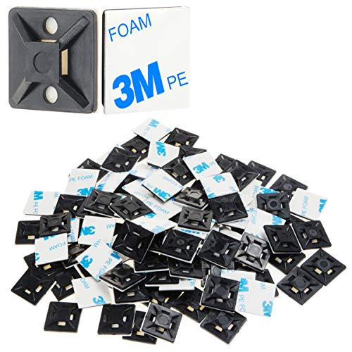 XHF 3/4-Inch Black Self-Adhesive Cable Tie Mounts - 100pcs Wire Clips for Organization