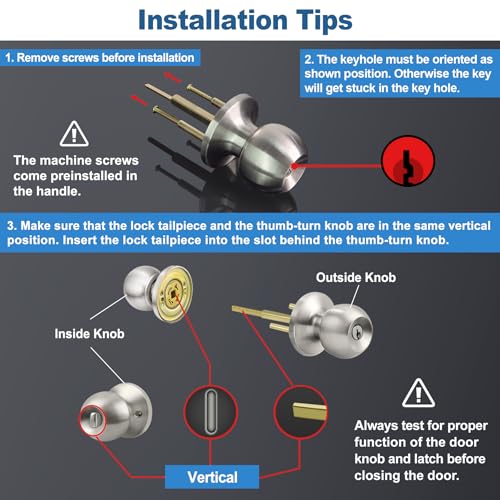 BESTTEN Satin Nickel Keyed Entry Door Knob with Lock - Heavy Duty Interior & Exterior Door Lock, Standard Ball Handle, Easy DIY Installation