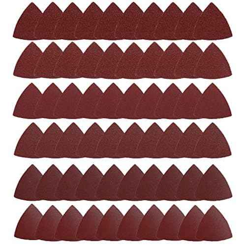 Triangle Oscillating Multi Tool Sanding Pads, 60Pcs 3-1/8 Inch Oscillating tool sandpaper for Triangle Multitool Sanding pads assorted 40/60/80/120/180/240 Grits