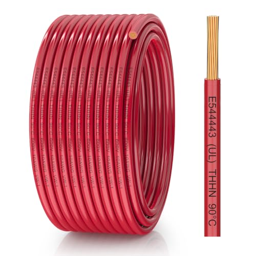 WotyWire Red 10 Gauge THHN Copper Wire 30FT - Stranded, Oxygen-Free, UL Certified