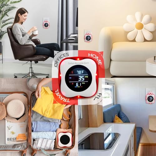 Plug-in Carbon Monoxide Detector with Real-time CO Display and Temperature and Humidity Monitor, Suitable for Home, RV, Apartment, Indoor air Safety Plug-in CO Compact Alarm