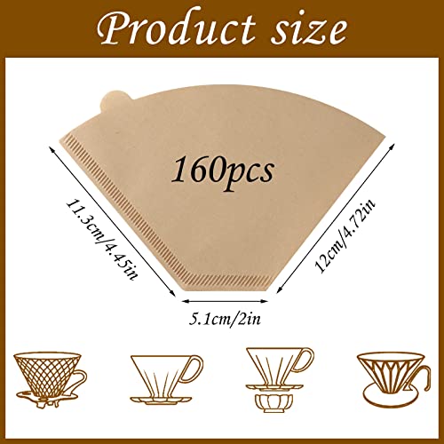 Prudiut Unbleached #4 Cone Coffee Filters 160 Count for 8-12 Cup, Ninja Maker Compatible