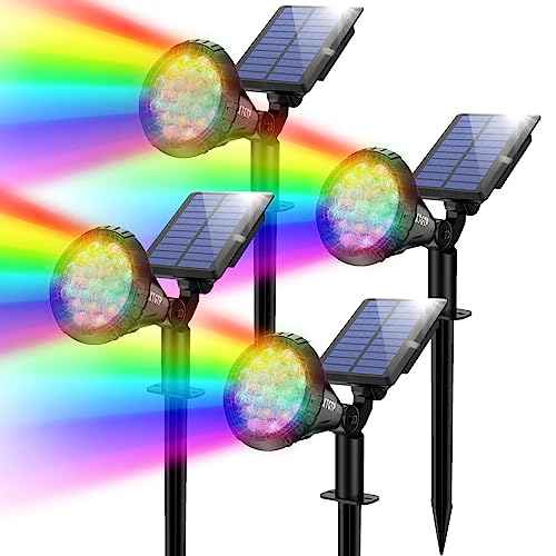Solar Spotlights Outdoor Color Changing, 180¡ÆAdjustable Flag Pole Lights, IP67 Garden Lights Solar Powered Waterproof, Wall Lights for Garden Pool Area Pond, Landscape Solar Light for Yard