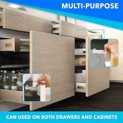 4 Pack Upgraded Baby Proofing Cabinet Latch Locks - Pabesim Children Proof Cupboard Drawers Latches - Adhesive Easy Installation