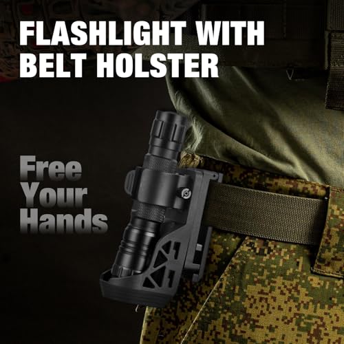 ULTRAFIRE Tactical Flashlight with Duty Belt Holster, 1000 Lumen Rechargeable Police Flashlight for Law Enforcement, 3-Mode Security LED Flashlight with Belt Holder WF-501BX
