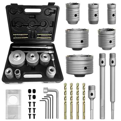 31Pcs Concrete Hole Saw Set, 30/40/50/65/80 100mm Masonry Hole Saw with SDS Plus & Max Shank Drill Bit Sets, Masonry Hole Saw Tool Set for Concrete,Brick,Cement,Stone,Wall Drilling.
