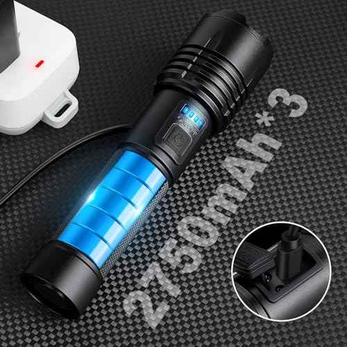 KINGCAESAR 3 Pack Rechargeable Flashlights 90,000 High Lumens, Super Bright LED Flash Light with 3 Light Modes, High Power Flashlight with Charging Cables, IPX7 Waterproof for Camping, Outdoor, Home