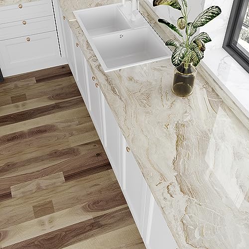 VEELIKE Beige Gold 15.7x118 Inch Marble Contact Paper Peel & Stick Waterproof Vinyl Roll