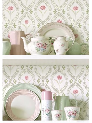 Orainege Floral Peel and Stick Wallpaper 16.9 x 118.1 inches - Green/Pink