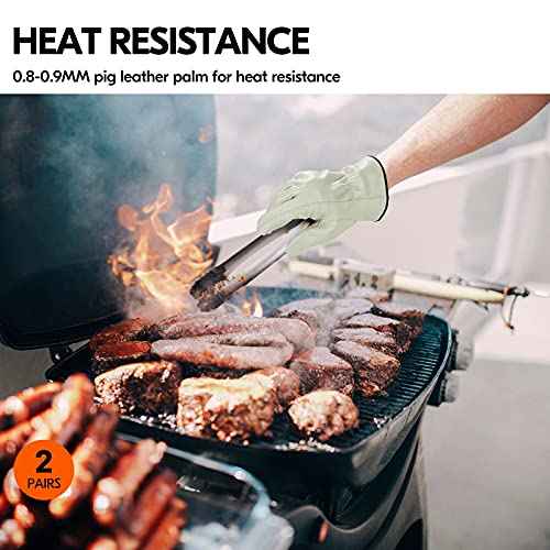 Vgo... 2-Pairs Ulined Safety Pigskin Leather Work Gloves Men, Rigger Gloves, Builder Gloves (Size L, Light Cyan, PA9501)