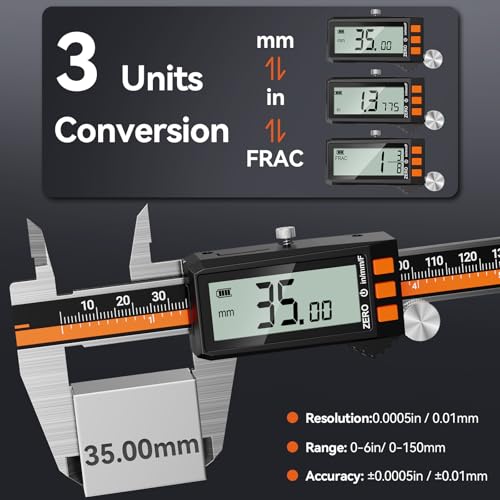 Preciva Digital Caliper 6", Rechargeable Stainless Steel Micrometer