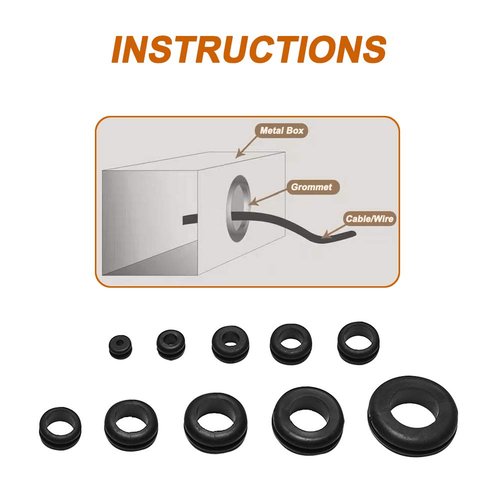 ISPINNER 190pcs Rubber Grommet Assortment Kit, 9 Sizes Eyelet Ring Gasket 1/4" 5/16" 3/8" 7/16" 1/2" 5/8" 3/4" 7/8" 1" (Black)