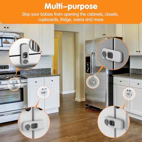 Baby Proofing Fridge Locks for Kids with Strong Adhesive, 5 Pack Child Proof Refrigerator Lock for Kid, Baby Safety Mini Freezer Lock for Toddler, Kitchen Pet Proof RV Refrigerator Latch (Gray)