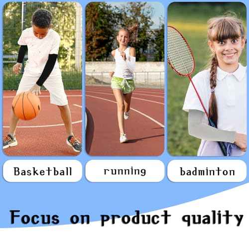 3Pairs Kids Arm Sleeves Thinly UV Sun Protection Cooling Arm Compression Sleeves, Outdoor Sport Breathable Elastic Ice Sleeve for Youth Boys Girls (7-12 Years) (Black&White&Grey)