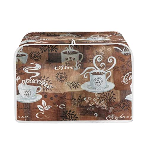 JEOCODY Two-Slice Coffee Theme Toaster Cover with Handle – Wide Slot, Dust Protection