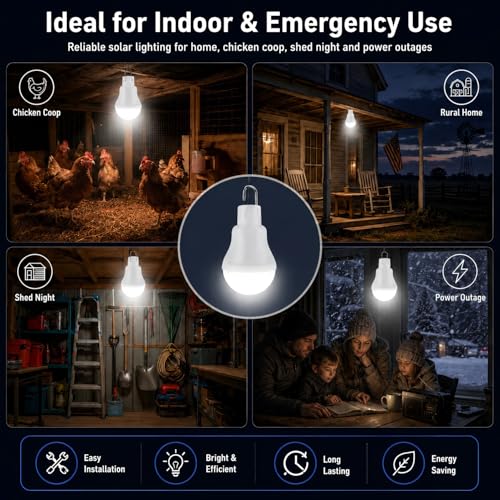 Lampelc Solar Rechargeable LED Light Bulbs with Manual ON/OFF - 2 Pack Indoor & Outdoor