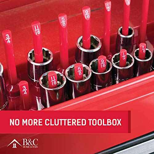 B&C Home Goods Socket Organizers - 6 Piece SAE & Metric Tray Socket Holder - Toolbox Organizers and Storage for ¨ù, ¨ü and ¨ö inch Drive Holder for Mechanics